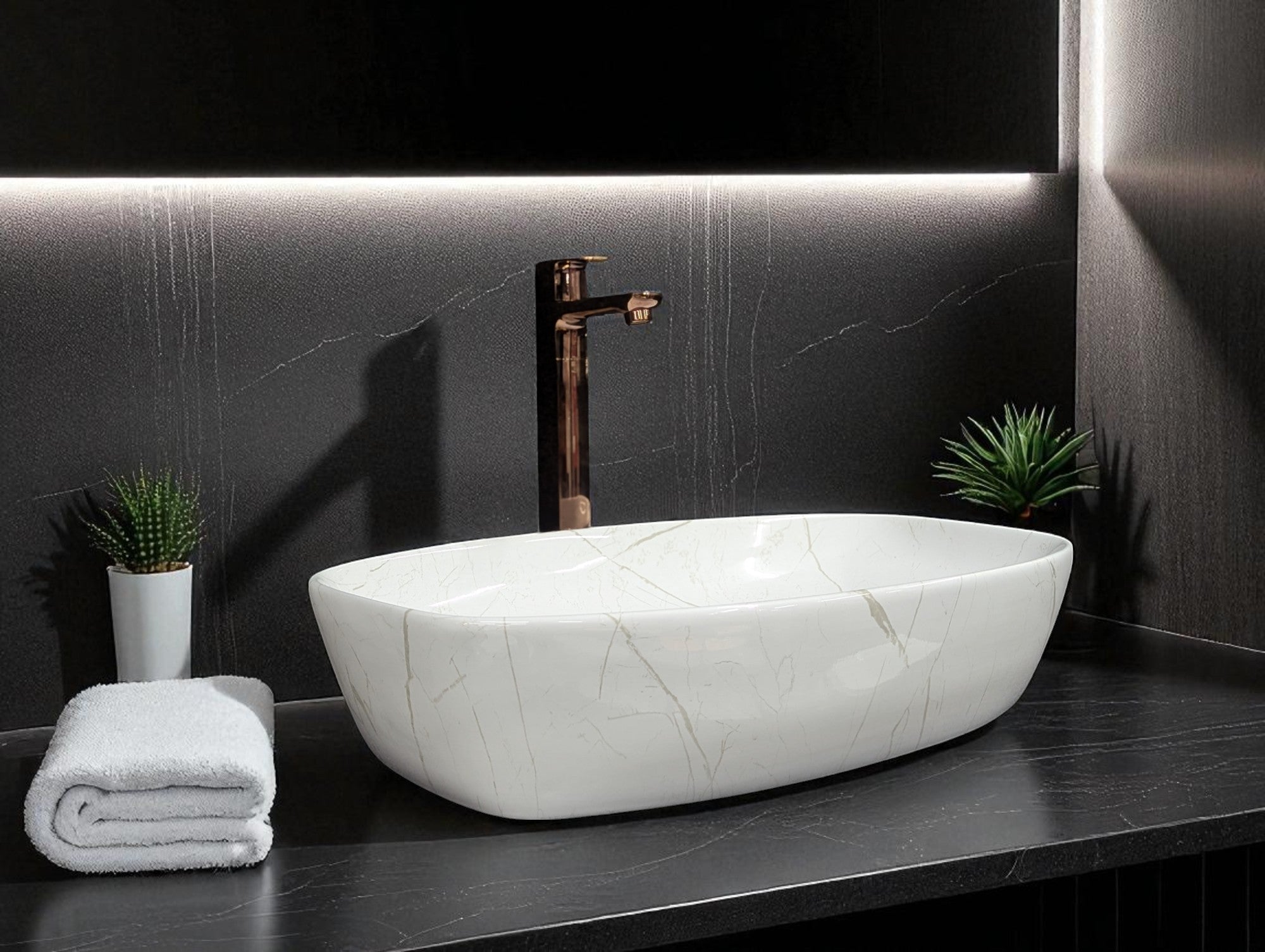 DELTA Premium Designer Ceramic Wash basin Finish (M02) (24x15x5)(M02) Table Top Basin (Multicolor)