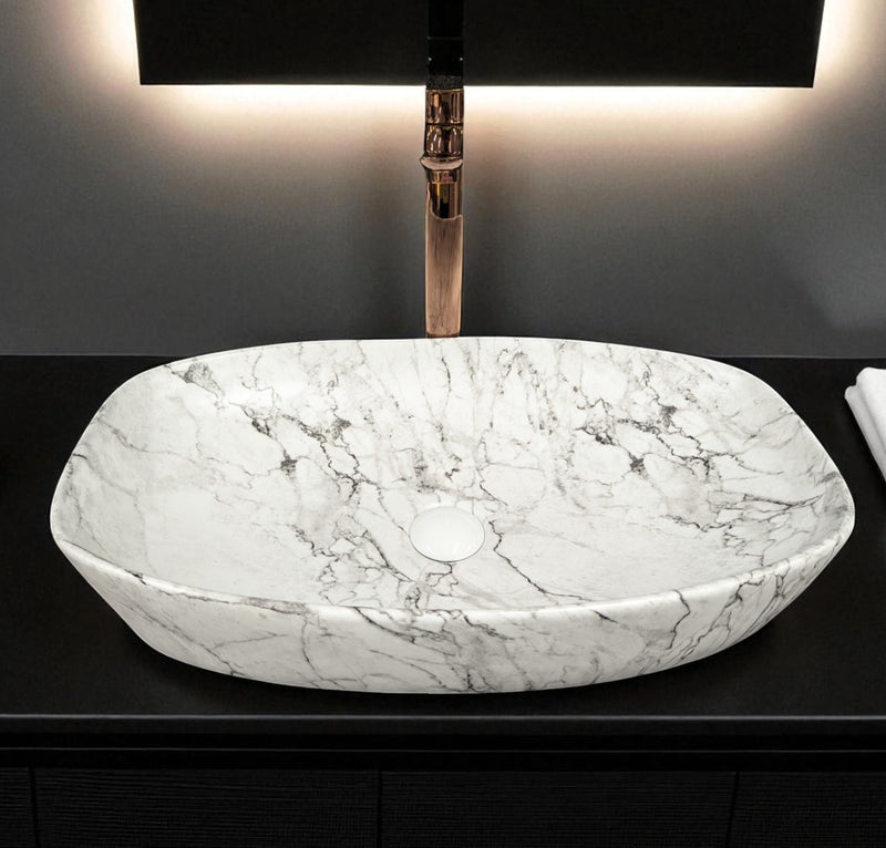 DELTA Premium Designer Ceramic Wash basin Finish (M05) (24x15x5)(M05) Table Top Basin (Multicolor)