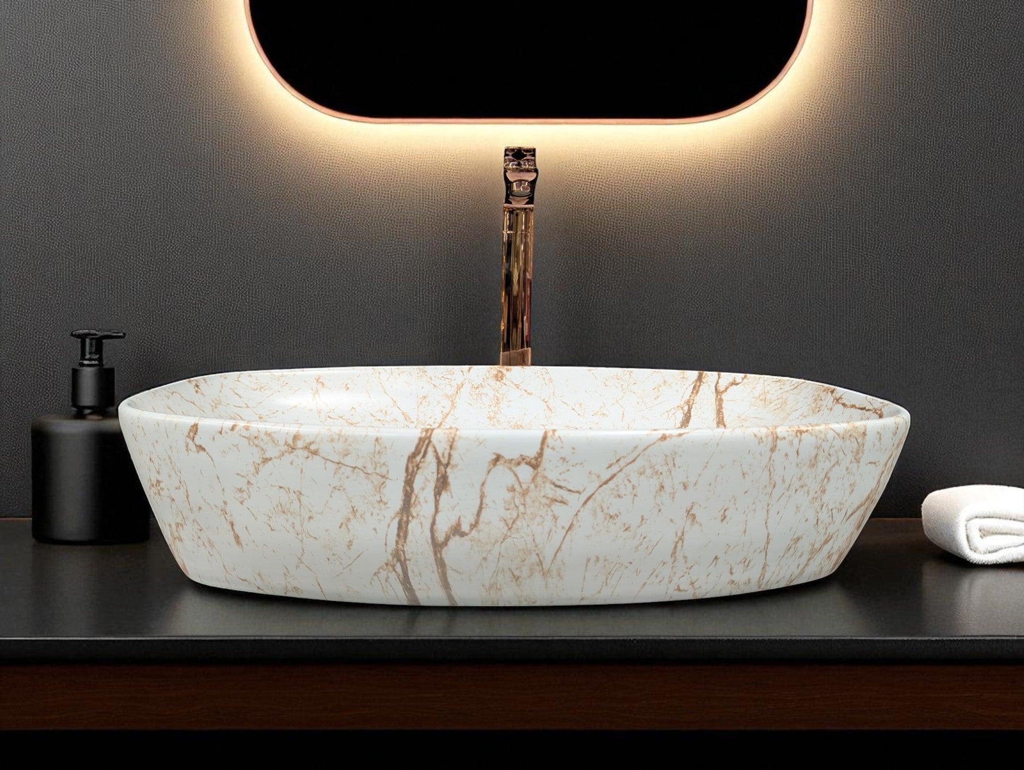 DELTA Premium Designer Ceramic Wash basin Finish (M10) (24x15x5)(M10) Table Top Basin (Multicolor)