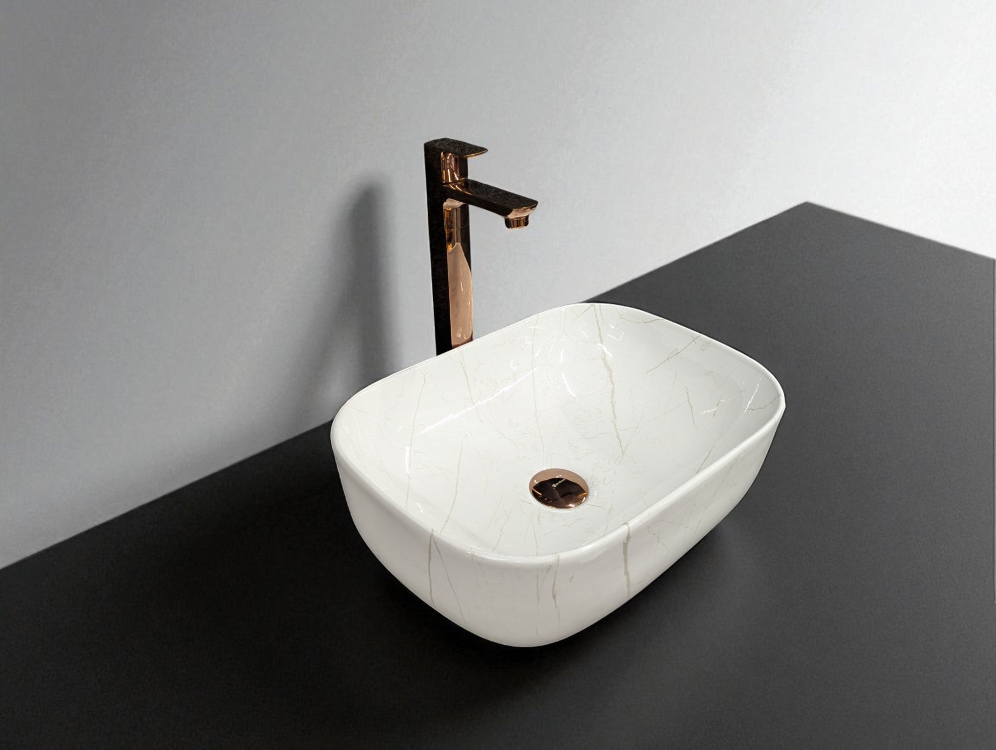 DELTA Table Top Premium Designer Ceramic Wash Basin(M02) (18*13*5)(M02) Table Top Basin (White)