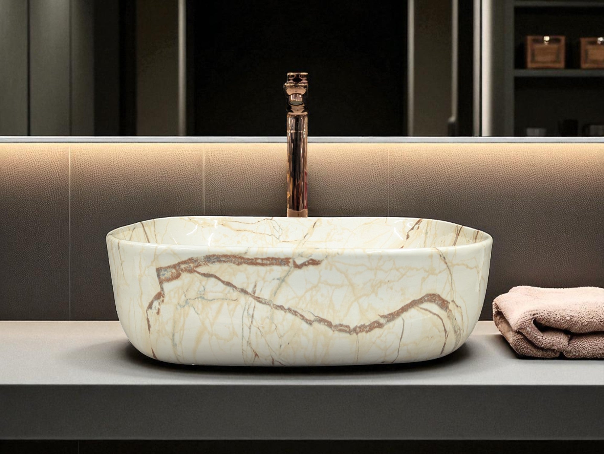 DELTA Premium Designer Ceramic Wash Basin(M09) (18x13x5)(0009) Table Top Basin (White)