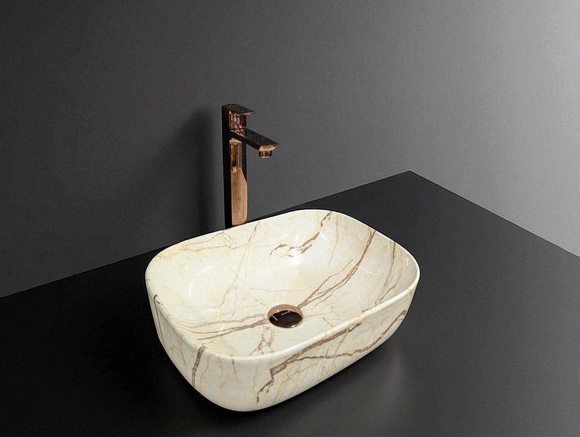 DELTA Premium Designer Ceramic Wash Basin(M09) (18x13x5)(0009) Table Top Basin (White)