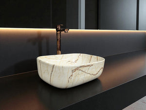 DELTA Premium Designer Ceramic Wash Basin(M09) (18x13x5)(0009) Table Top Basin (White)