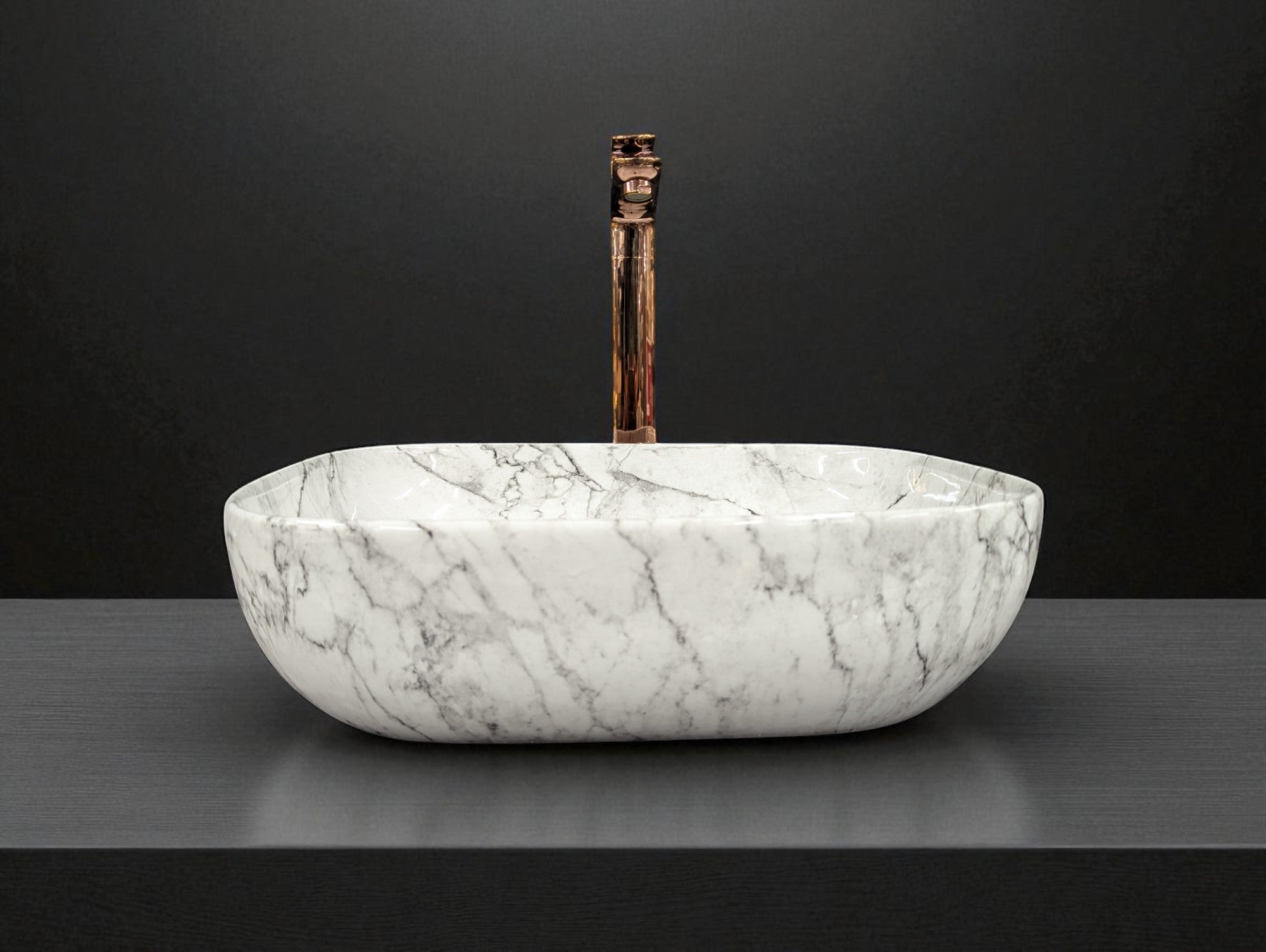DELTA Premium Marble Designer Ceramic Wash Basin (18x13x5) Table Top Basin (White)