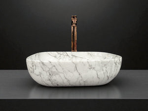 DELTA Premium Marble Designer Ceramic Wash Basin (18x13x5) Table Top Basin (White)