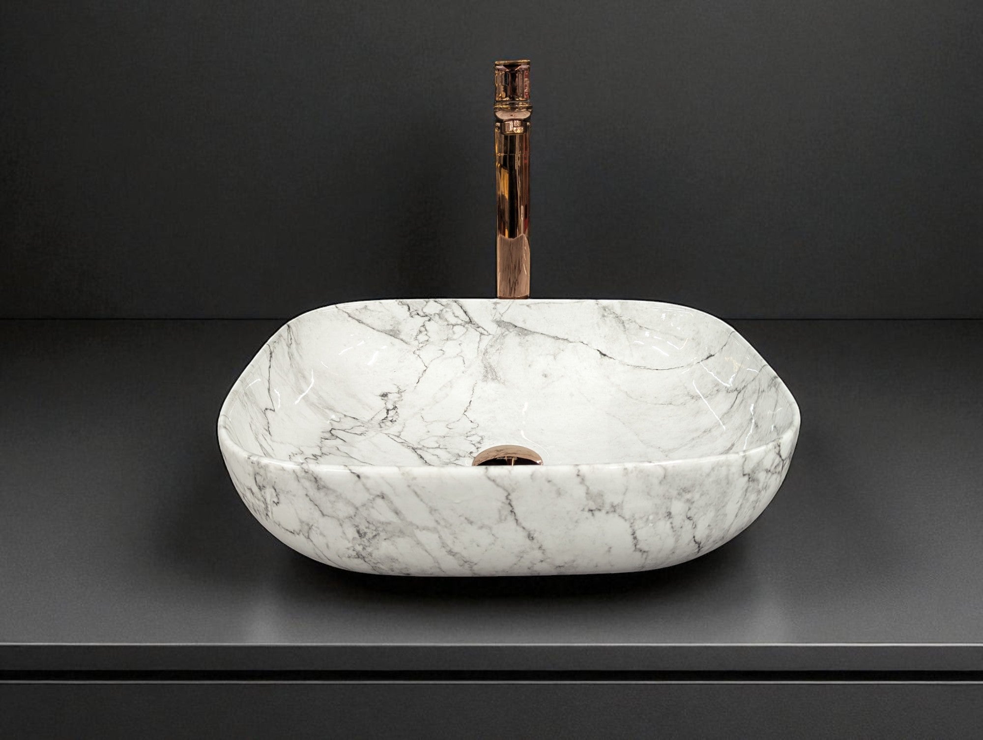 DELTA Premium Marble Designer Ceramic Wash Basin (18x13x5) Table Top Basin (White)