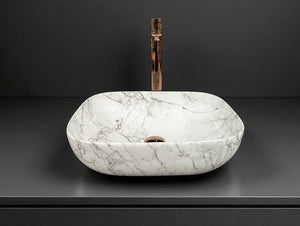 DELTA Premium Marble Designer Ceramic Wash Basin (18x13x5) Table Top Basin (White)