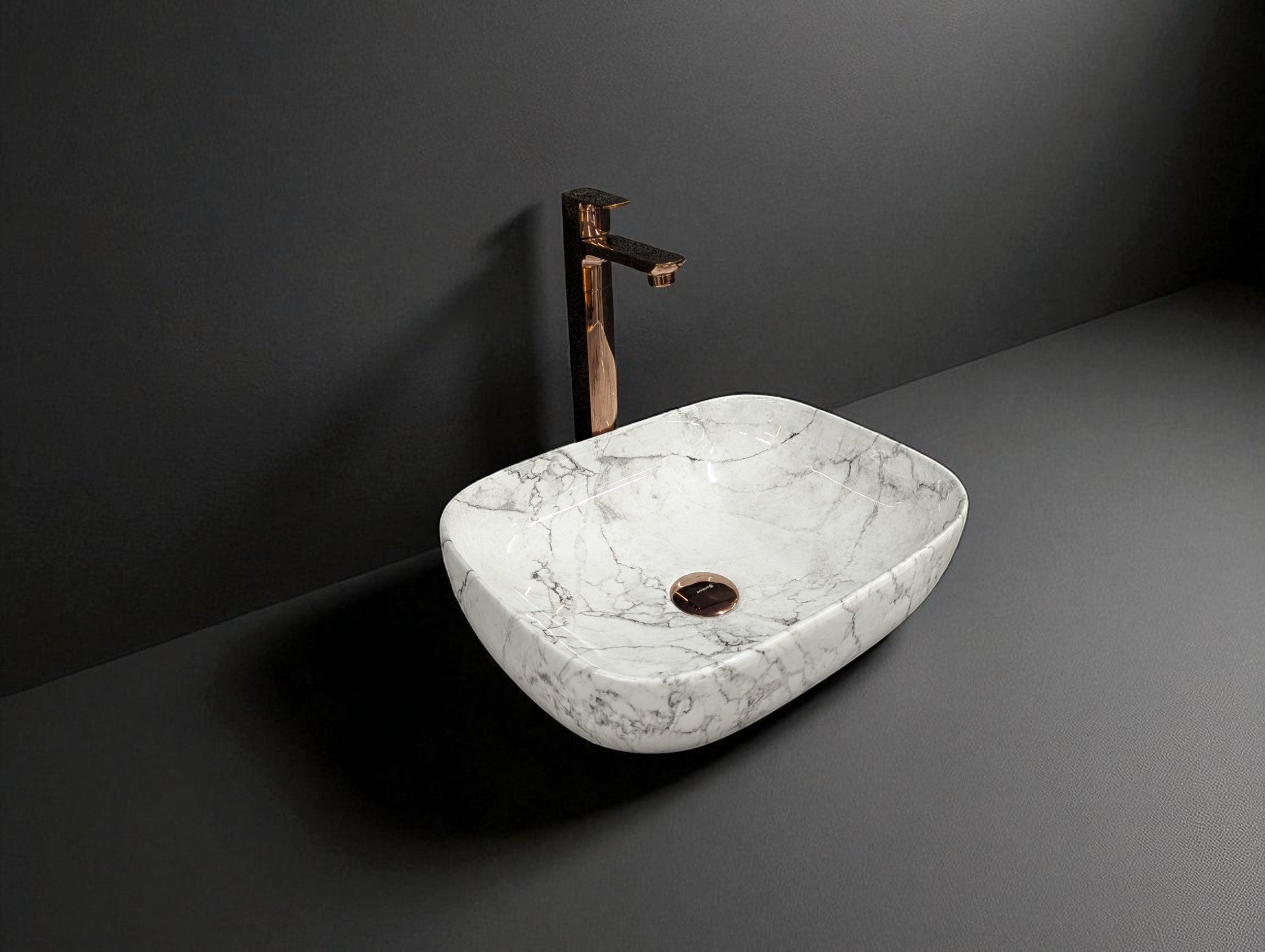 DELTA Premium Marble Designer Ceramic Wash Basin (18x13x5) Table Top Basin (White)