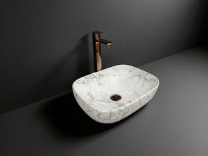 DELTA Premium Marble Designer Ceramic Wash Basin (18x13x5) Table Top Basin (White)