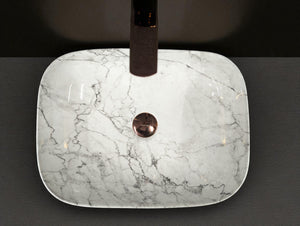DELTA Premium Marble Designer Ceramic Wash Basin (18x13x5) Table Top Basin (White)