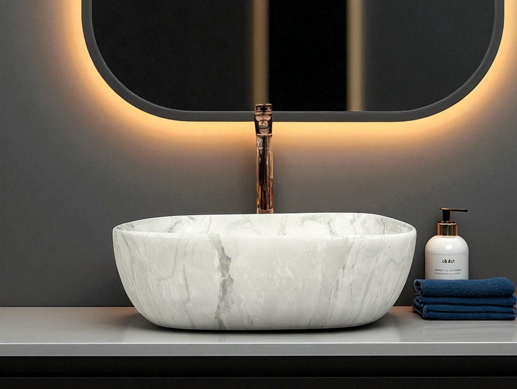 DELTA Premium Designer Ceramic Wash Basin(08) Designer Wash Basin(0008) Table Top Basin  (White & Gray)