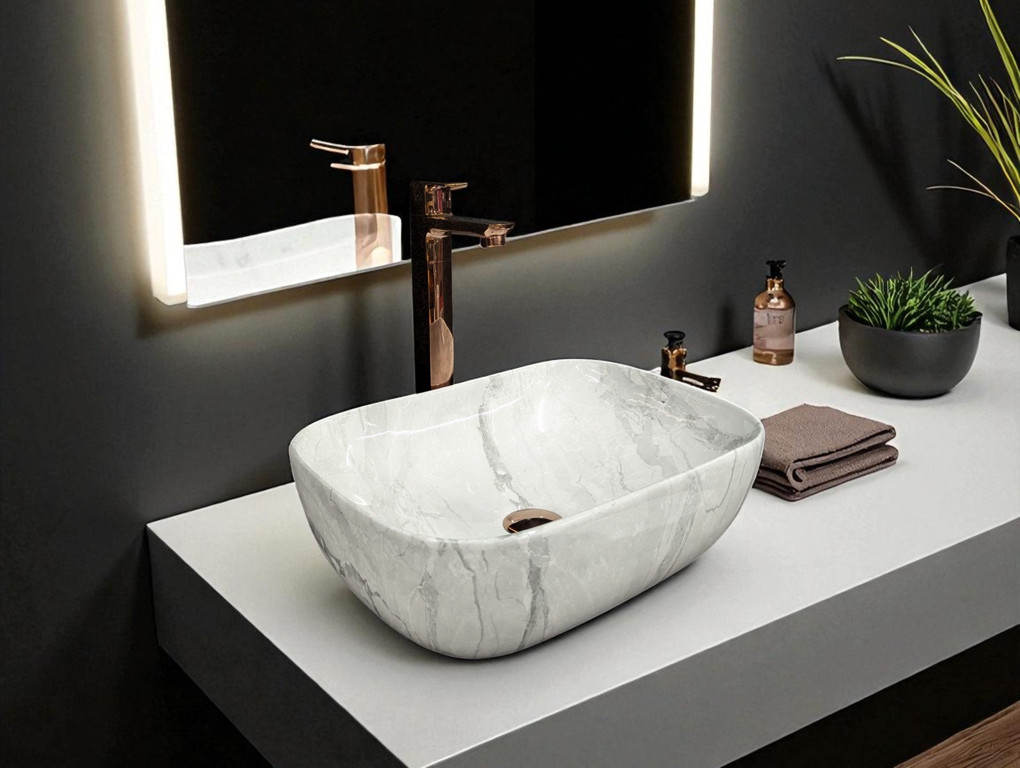 DELTA Premium Designer Ceramic Wash Basin(08) Designer Wash Basin(0008) Table Top Basin  (White & Gray)