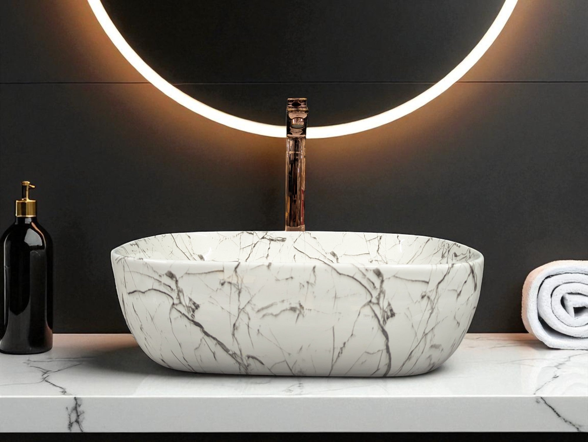 DELTA Premium Designer Ceramic Wash Basin(0006) (18x13x5)(0006) Table Top Basin (White)