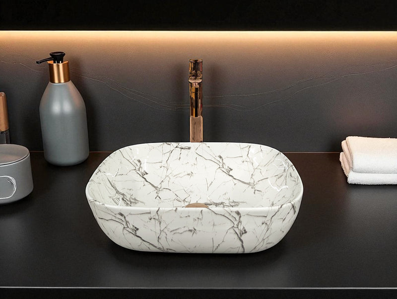 DELTA Premium Designer Ceramic Wash Basin(0006) (18x13x5)(0006) Table Top Basin (White)