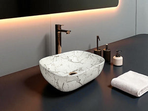 DELTA Premium Designer Ceramic Wash Basin(0006) (18x13x5)(0006) Table Top Basin (White)