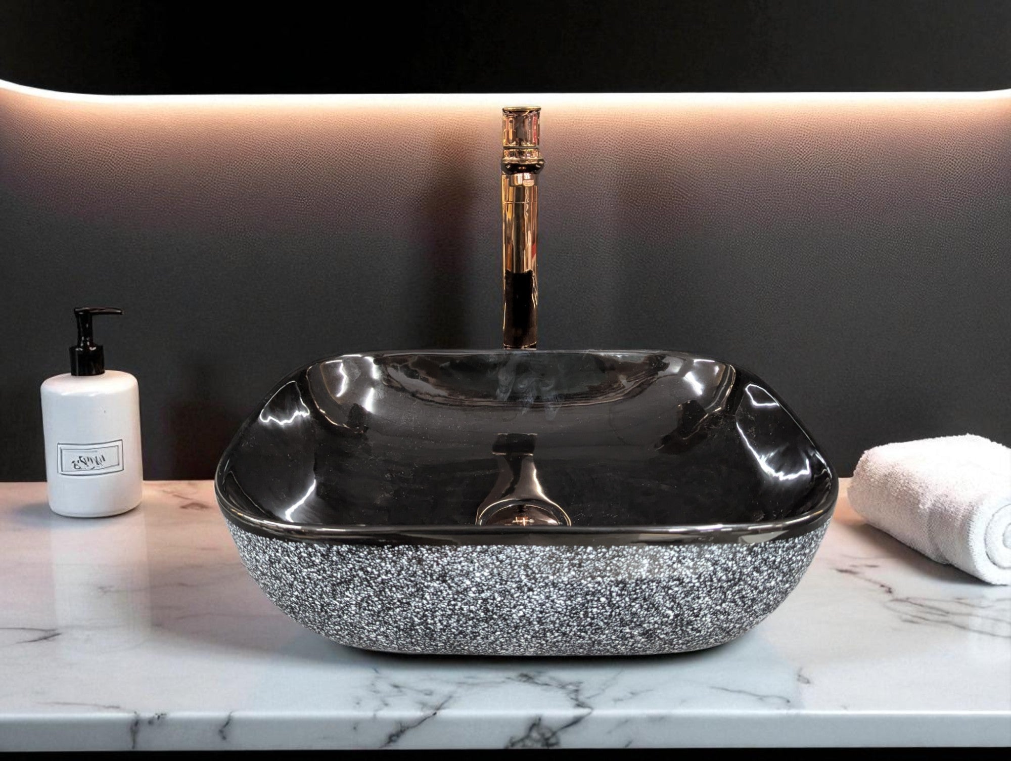 DELTA Premium Designer Ceramic Wash Basin(0022) (18x13x5)(0022) Table Top Basin (Black)