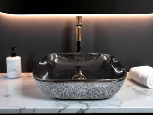 DELTA Premium Designer Ceramic Wash Basin(0022) (18x13x5)(0022) Table Top Basin (Black)