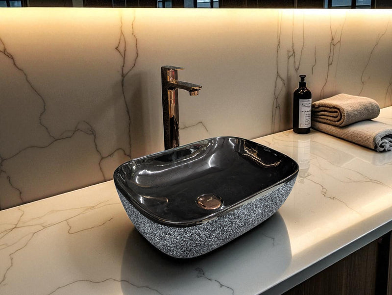 DELTA Premium Designer Ceramic Wash Basin(0022) (18x13x5)(0022) Table Top Basin (Black)