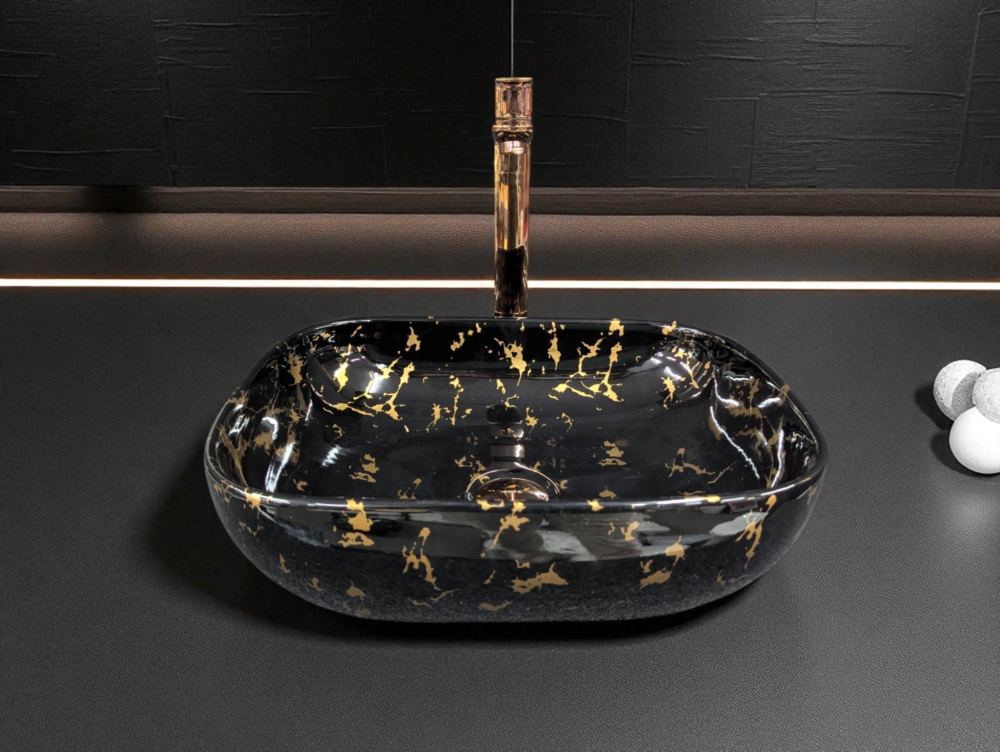 DELTA Premium Designer Ceramic Wash Basin(0024) RJ-1024 Table Top Basin  (Black)
