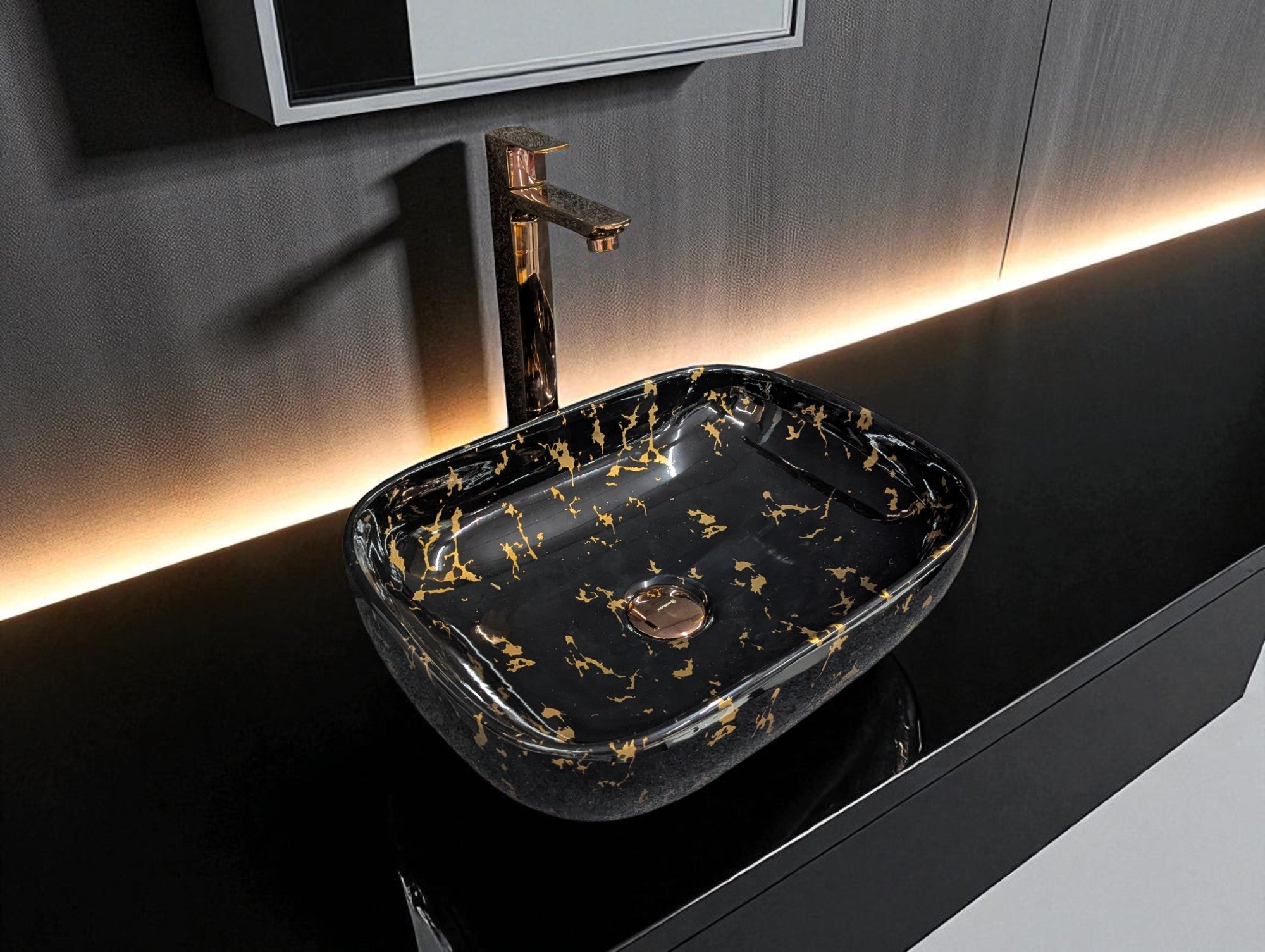 DELTA Premium Designer Ceramic Wash Basin(0024) RJ-1024 Table Top Basin  (Black)