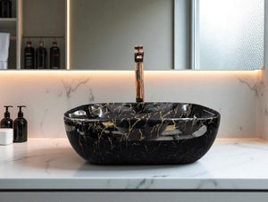 DELTA Table Top Premium Designer Ceramic Wash Basin(27) Designer Table Top Basin (Black & Golden)