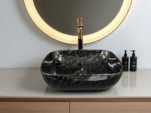 DELTA Table Top Premium Designer Ceramic Wash Basin(27) Designer Table Top Basin (Black & Golden)