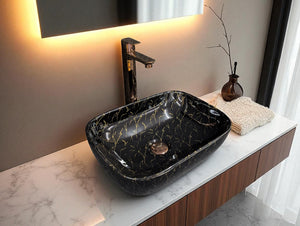 DELTA Table Top Premium Designer Ceramic Wash Basin(27) Designer Table Top Basin (Black & Golden)