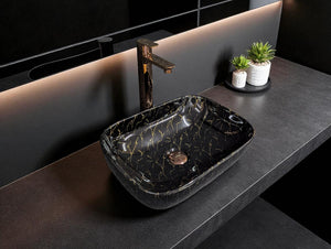 DELTA Table Top Premium Designer Ceramic Wash Basin(27) Designer Table Top Basin (Black & Golden)