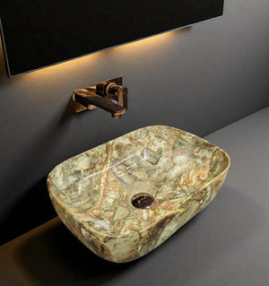 DELTA Table Top Premium Designer Ceramic Wash Basin (RJ_M43) (M43) 18*13*5 Table Top Basin (White)