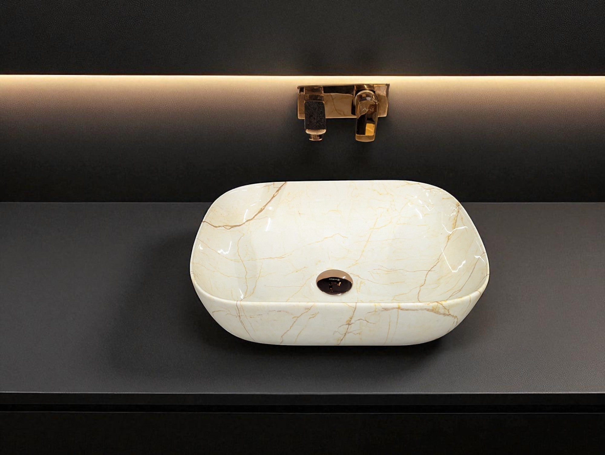 DELTA Table Top Premium Designer Ceramic Wash Basin(0040) (18x13x5)(0040) Table Top Basin (White)