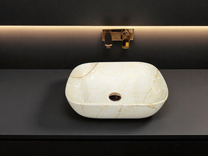DELTA Table Top Premium Designer Ceramic Wash Basin(0040) (18x13x5)(0040) Table Top Basin (White)