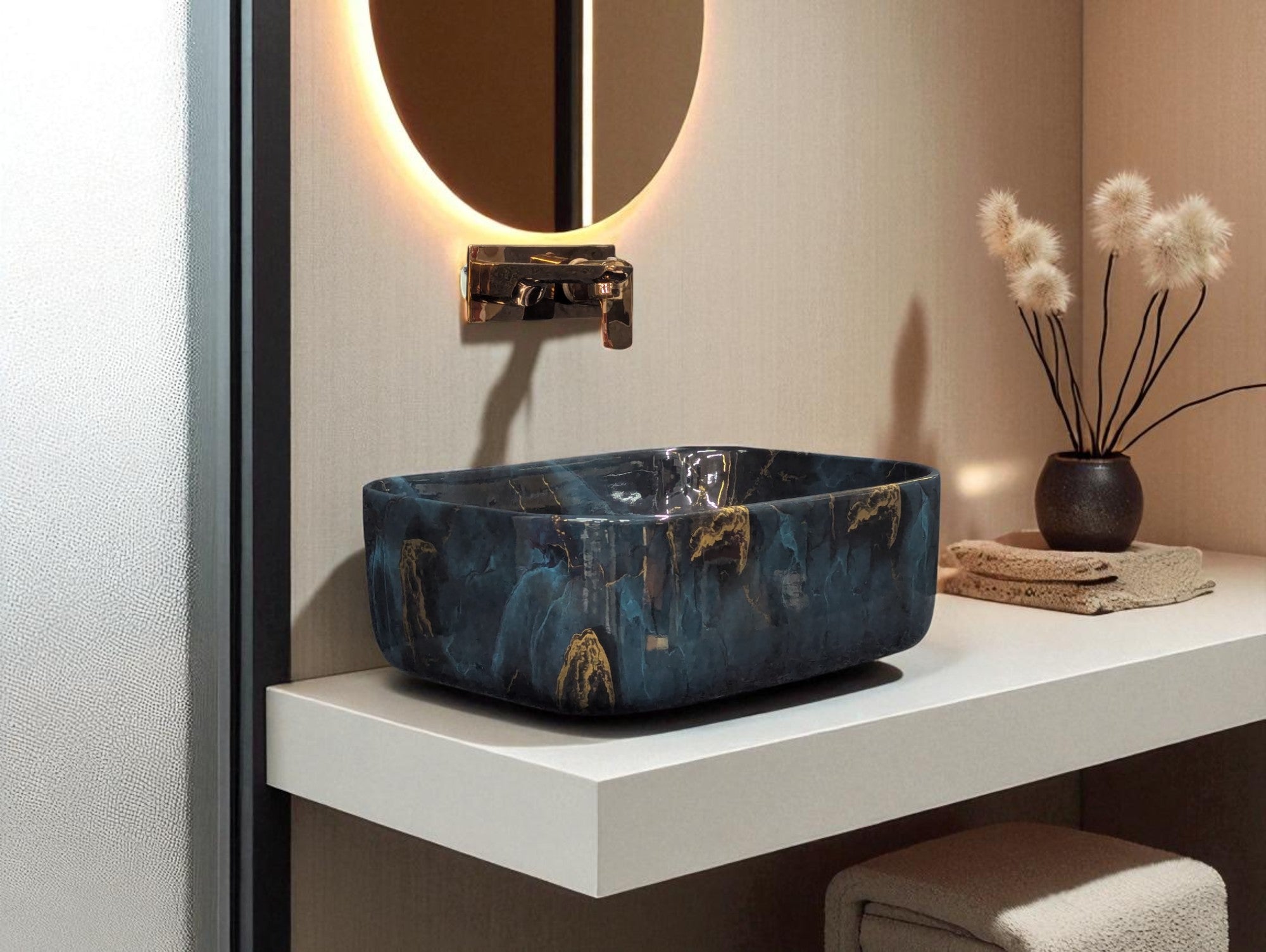 Delta Premium Table Top Designer Wash Basin(M78) (16*12*5)(Multicolor)