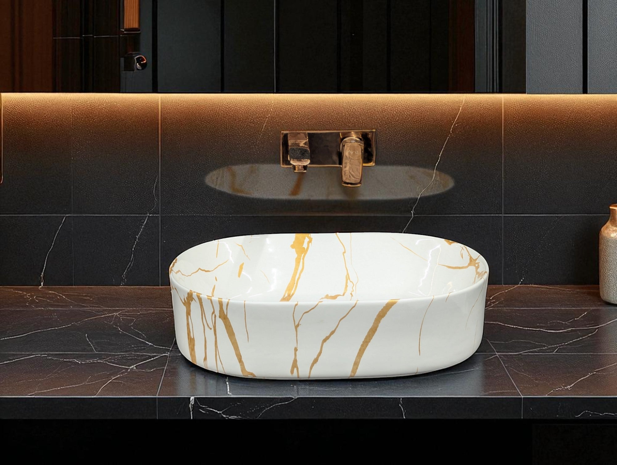 DELTA Premium Designer Ceramic Wash basin Glossy Finish (M-51) (19x13x5) Table Top Basin (M-51)