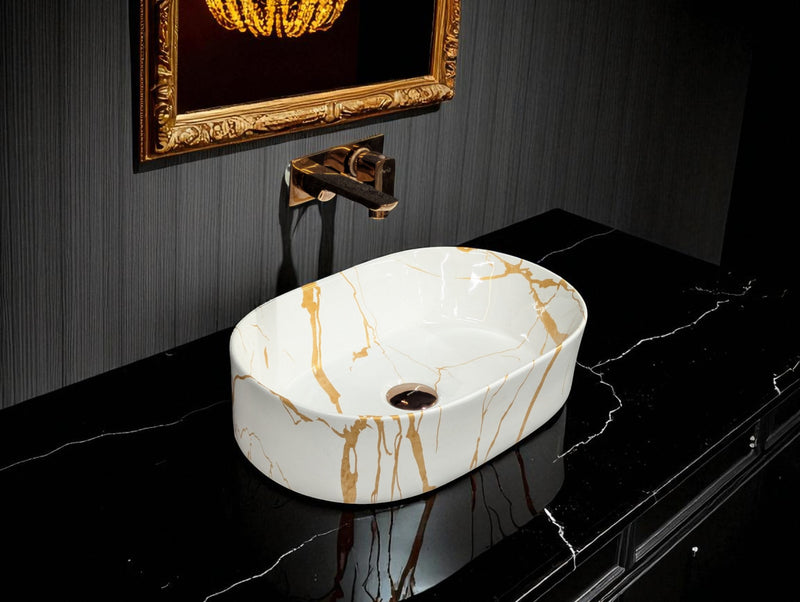 DELTA Premium Designer Ceramic Wash basin Glossy Finish (M-51) (19x13x5) Table Top Basin (M-51)