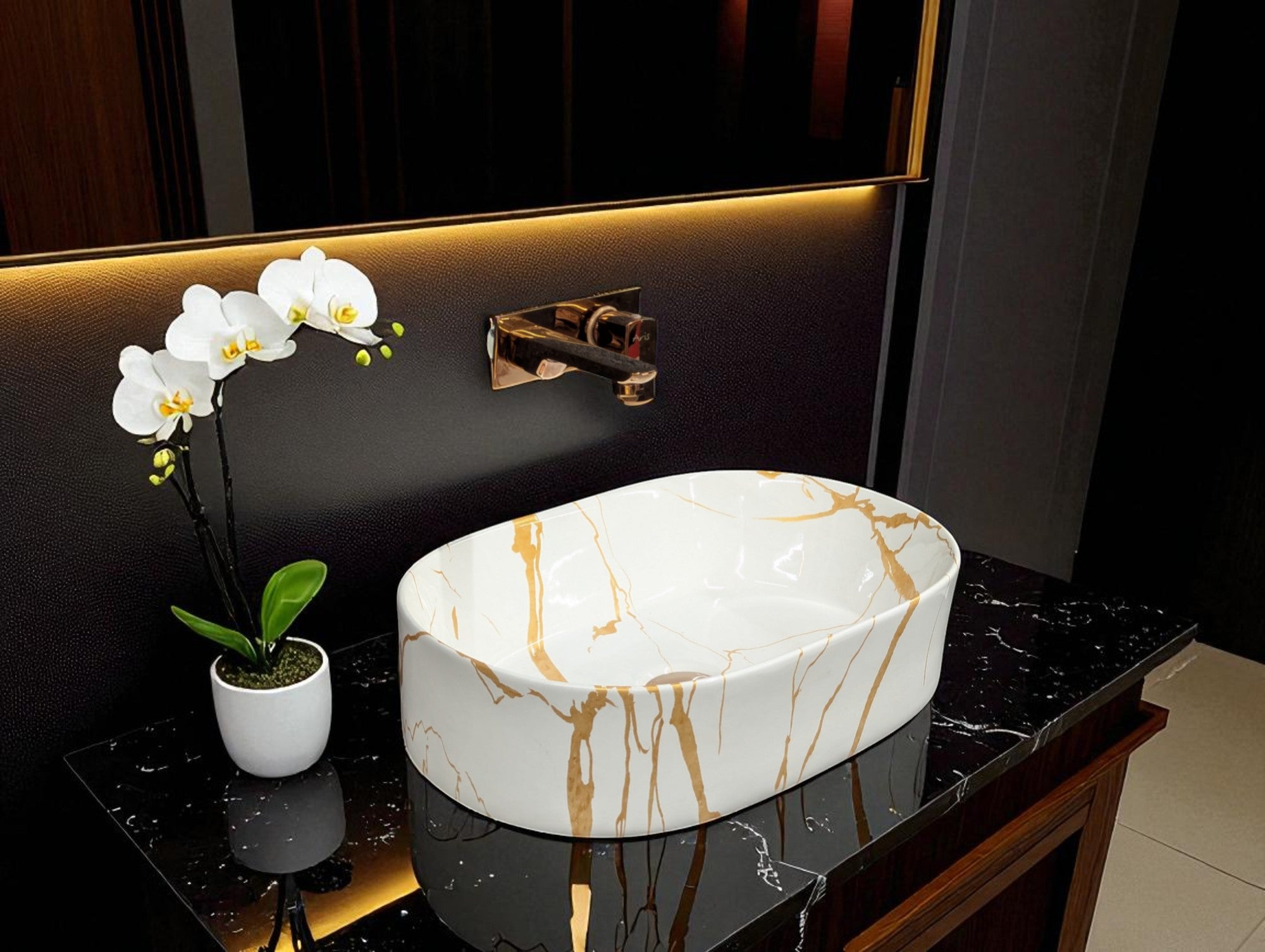 DELTA Premium Designer Ceramic Wash basin Glossy Finish (M-51) (19x13x5) Table Top Basin (M-51)