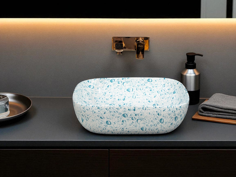 DELTA Premium Designer Ceramic Wash Basin(Water) (18x13x5)(Water Drops) Table Top Basin