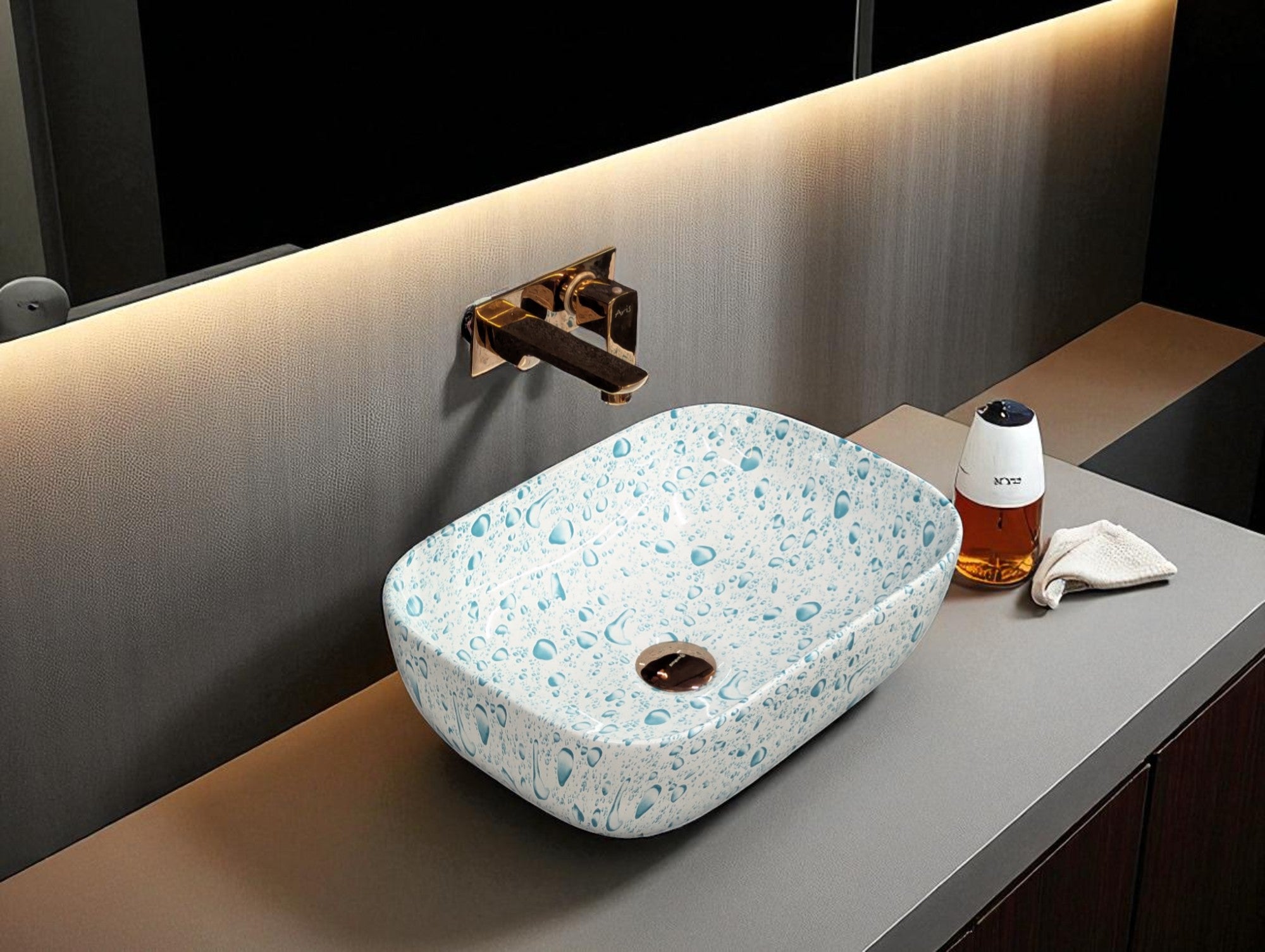 DELTA Premium Designer Ceramic Wash Basin(Water) (18x13x5)(Water Drops) Table Top Basin