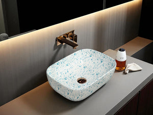 DELTA Premium Designer Ceramic Wash Basin(Water) (18x13x5)(Water Drops) Table Top Basin