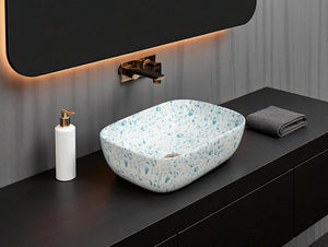 DELTA Premium Designer Ceramic Wash Basin(Water) (18x13x5)(Water Drops) Table Top Basin
