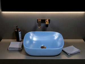 DELTA Table Top Premium Designer Ceramic Wash Basin(Blue-1) (18*13*5)(Blue-1) Table Top Basin (White)
