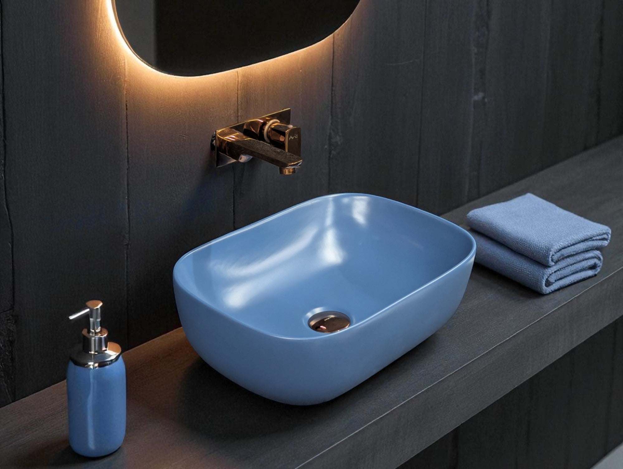 DELTA Table Top Premium Designer Ceramic Wash Basin(Blue-1) (18*13*5)(Blue-1) Table Top Basin (White)