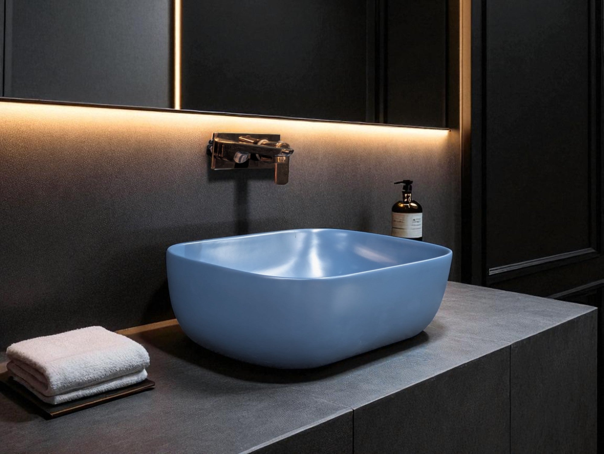 DELTA Table Top Premium Designer Ceramic Wash Basin(Blue-1) (18*13*5)(Blue-1) Table Top Basin (White)