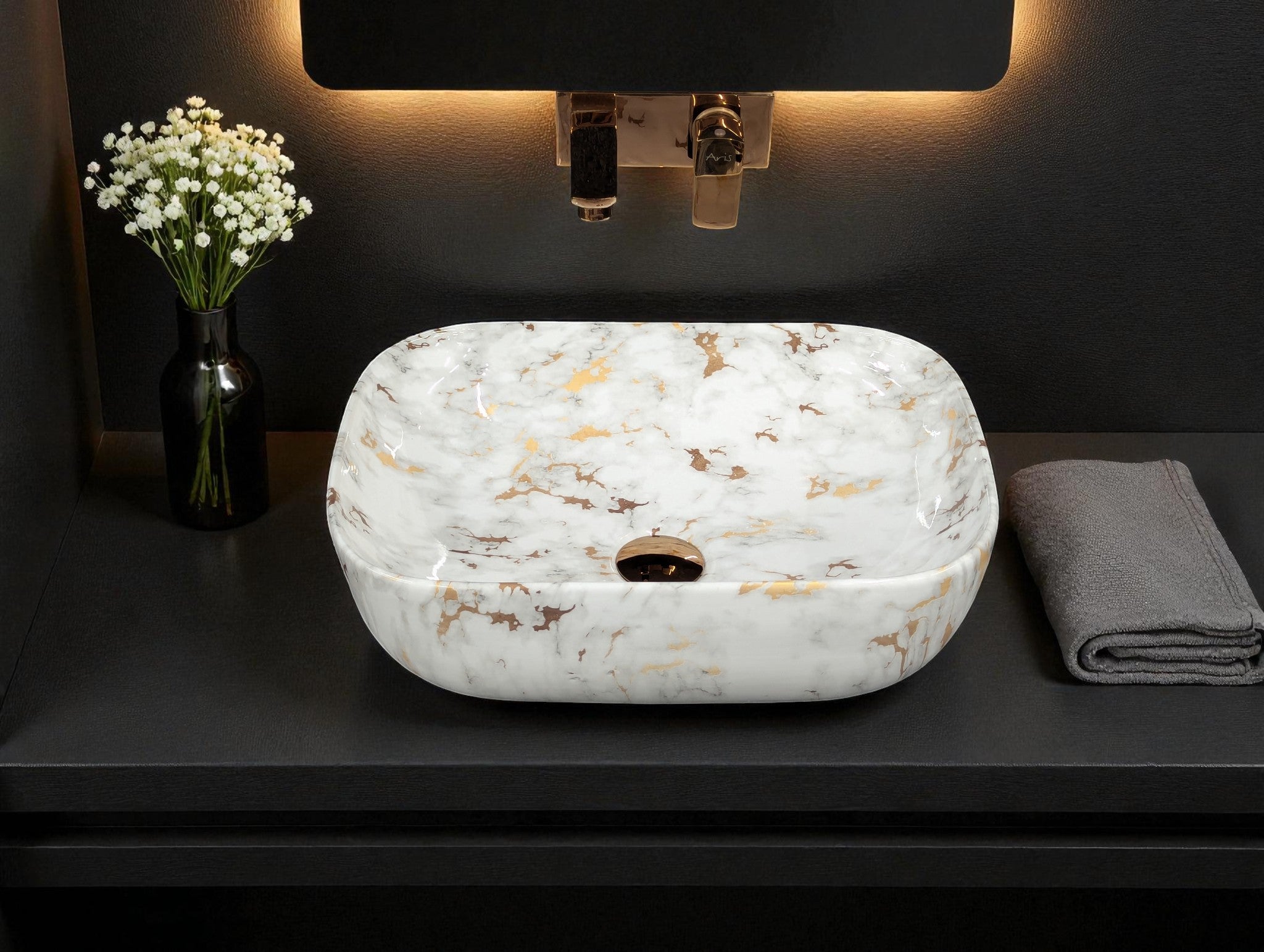 DELTA Premium Designer Ceramic Wash Basin(M01) (18x13x6)(M1001) Table Top Basin