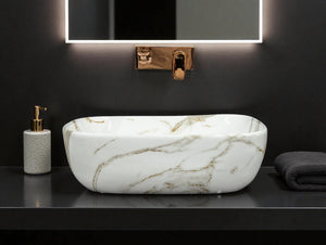 DELTA Premium Designer Ceramic Wash Basin(M34) (18x13x5)(M34) Table Top Basin (White)