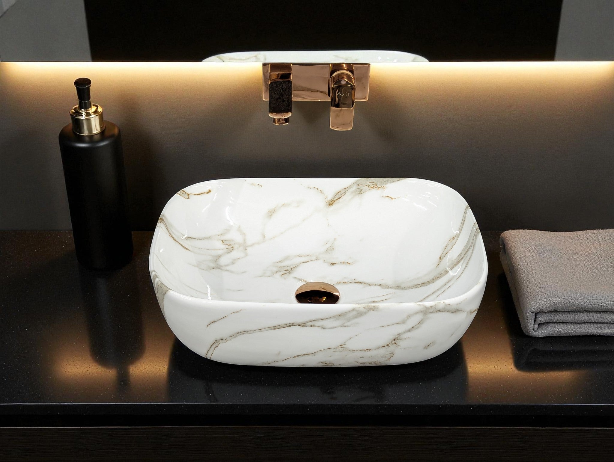 DELTA Premium Designer Ceramic Wash Basin(M34) (18x13x5)(M34) Table Top Basin (White)