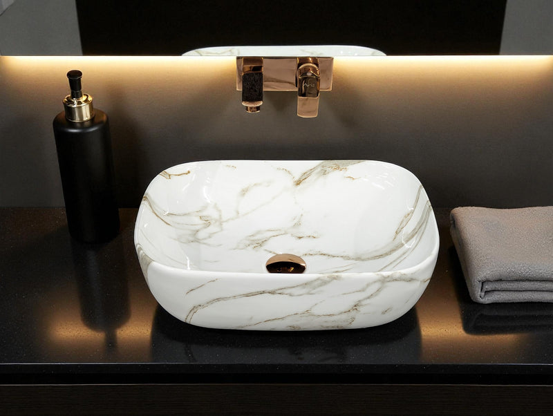 DELTA Premium Designer Ceramic Wash Basin(M34) (18x13x5)(M34) Table Top Basin (White)