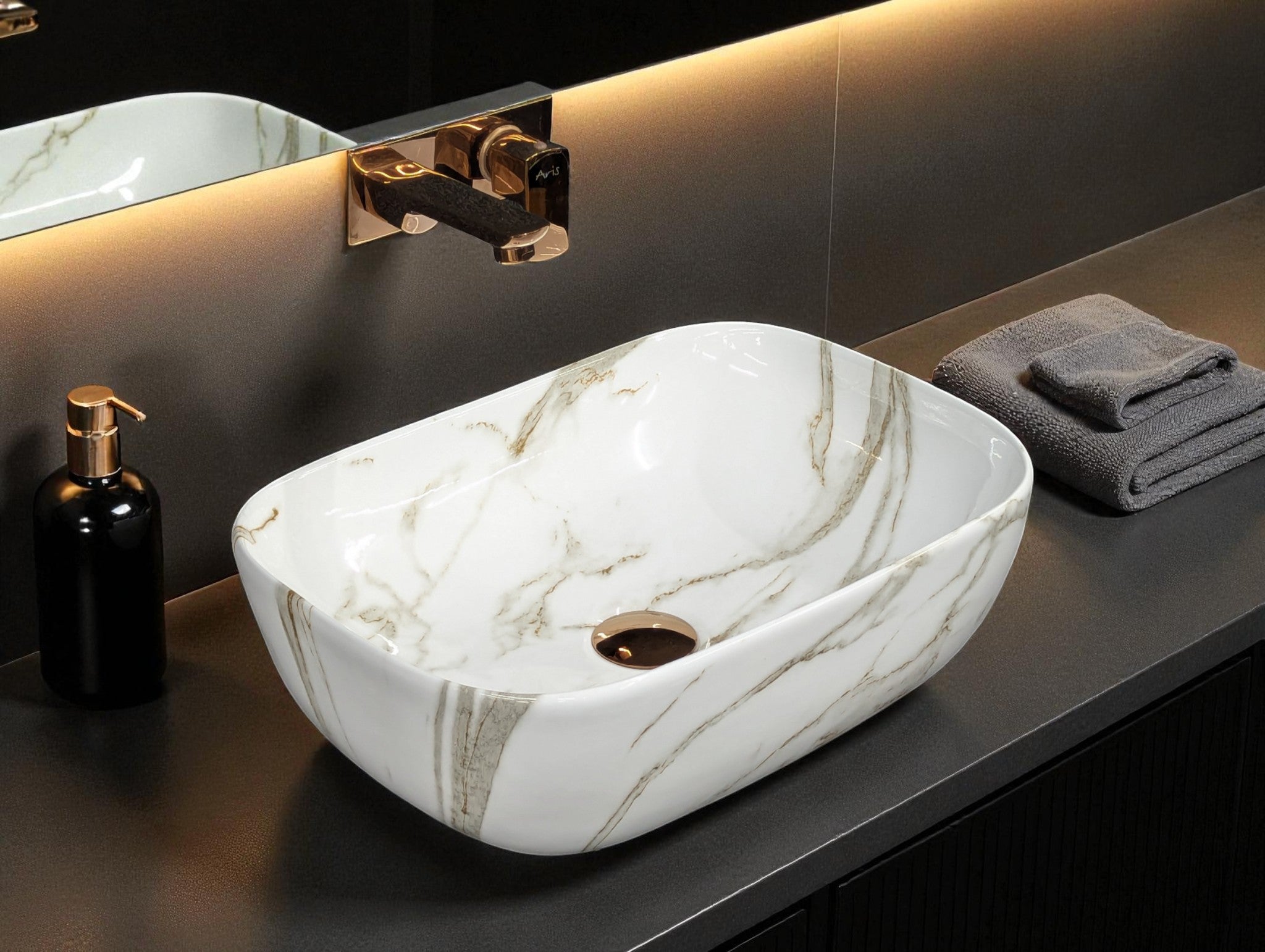 DELTA Premium Designer Ceramic Wash Basin(M34) (18x13x5)(M34) Table Top Basin (White)
