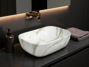 DELTA Premium Designer Ceramic Wash Basin(M34) (18x13x5)(M34) Table Top Basin (White)