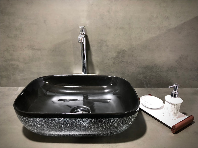 DELTA Premium Designer Ceramic Wash Basin(0022) with Waste Pipe & Coupling set (18x13x5)(0022) Table Top Basin  (Black)