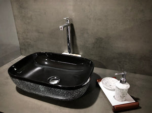 DELTA Premium Designer Ceramic Wash Basin(0022) with Waste Pipe & Coupling set (18x13x5)(0022) Table Top Basin  (Black)